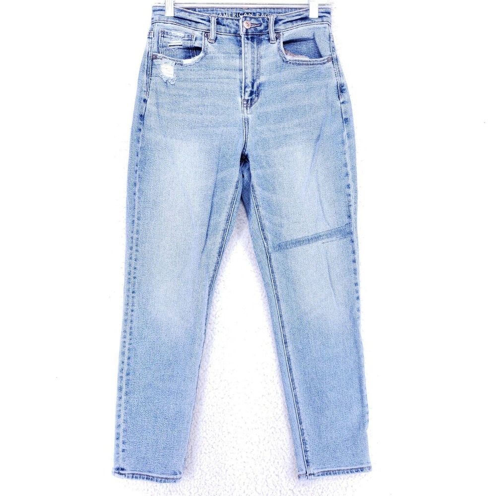 American Eagle Jean Denim Cotton Women Size 2 Blue Straight Stretch VTG Mid Rise